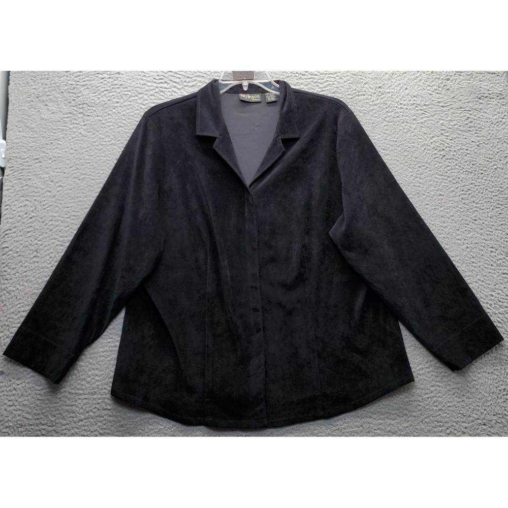 Style&co. Faux Suede Jacket Womens 18W Black Long Sleeve Stretch Button Front